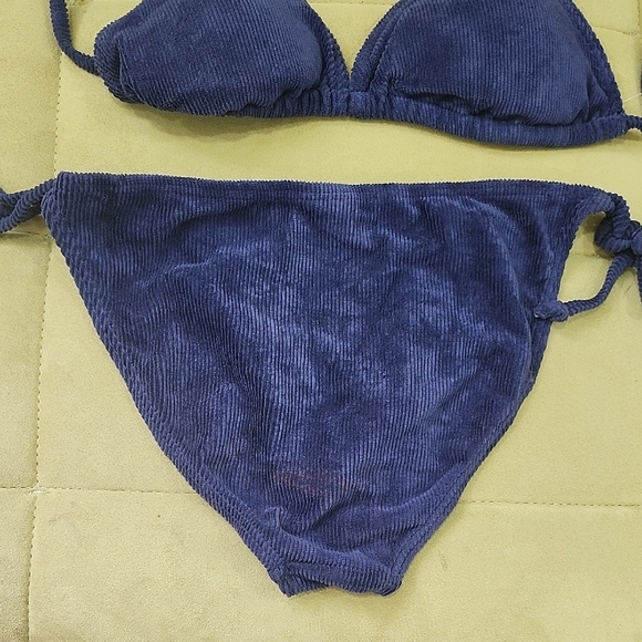 Vtg NWT C.C Blue Halter Bikini Corduroy Set with Adjustable Ties - Picture 8 of 13